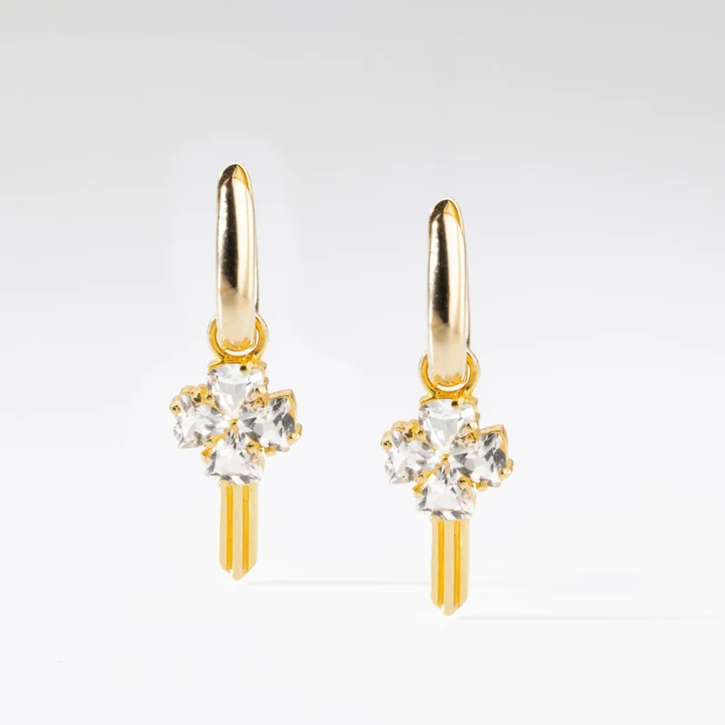 Argola Oval com Pingente Chave Trevo