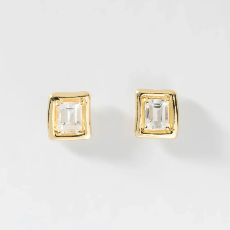 Brinco Solitário Retangular com Topázio